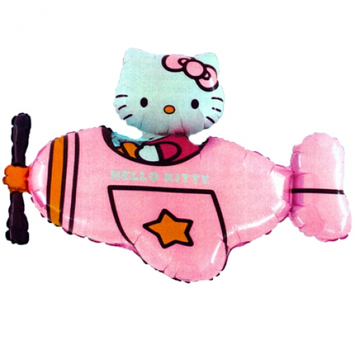 Folieballon Hello Kitty in vliegtuig 65cm