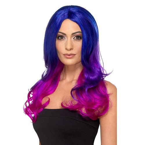 Fashion pruik Ombre blauw/roze