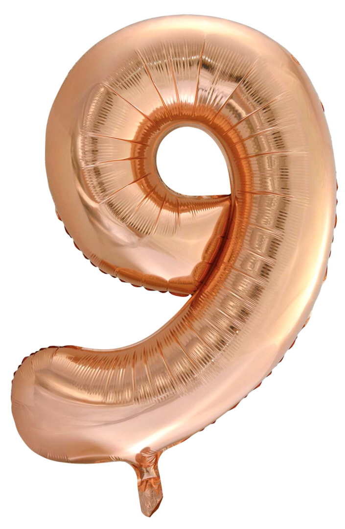 Folieballon cijfer 9 rosé goud 86cm