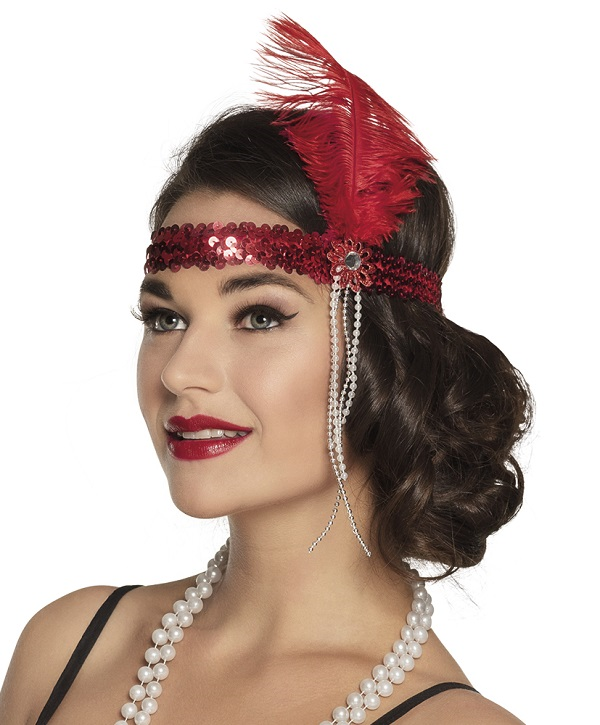 Hoofdband Charleston flapper rood