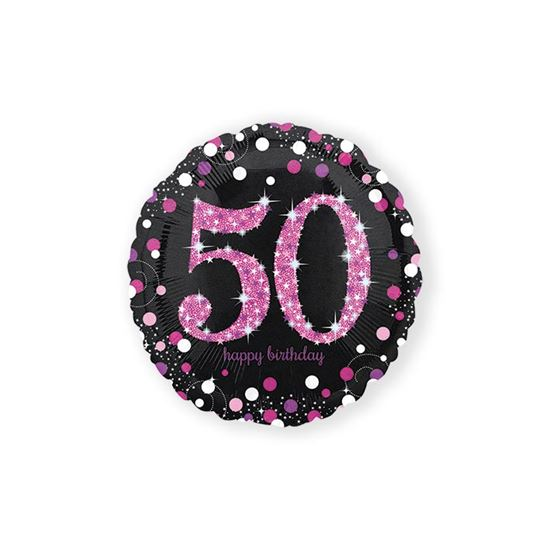 Folieballon sparkling 50 jaar pink 46cm