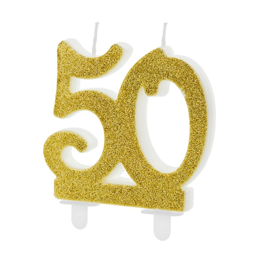 Taartkaarsje 50 glitter goud