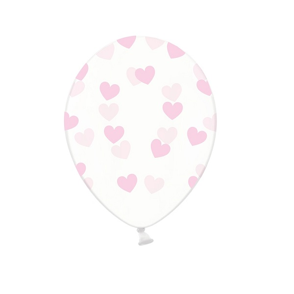 Transparante ballonnen met roze harten 6 stuks