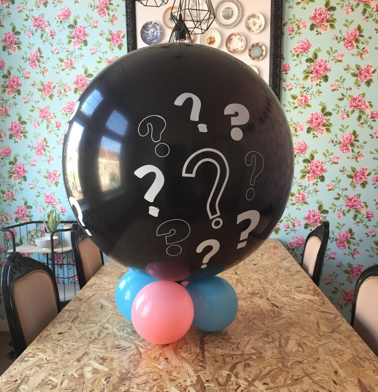 Gender reveal vraagteken ballon met lucht
