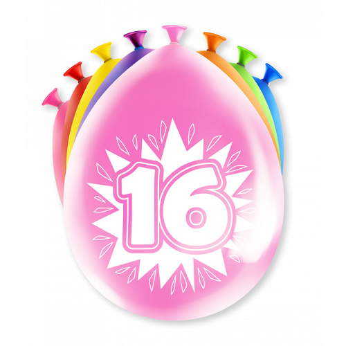 Ballonnen 16 jaar gekleurd 8st