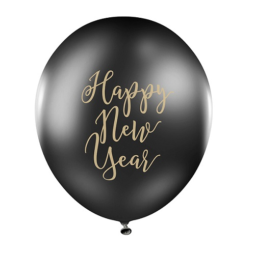Ballonnen Happy new year zwart/goud sierlijk 6st