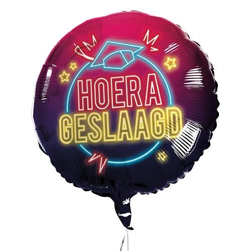 Folieballon Hoera geslaagd neon lights 45cm