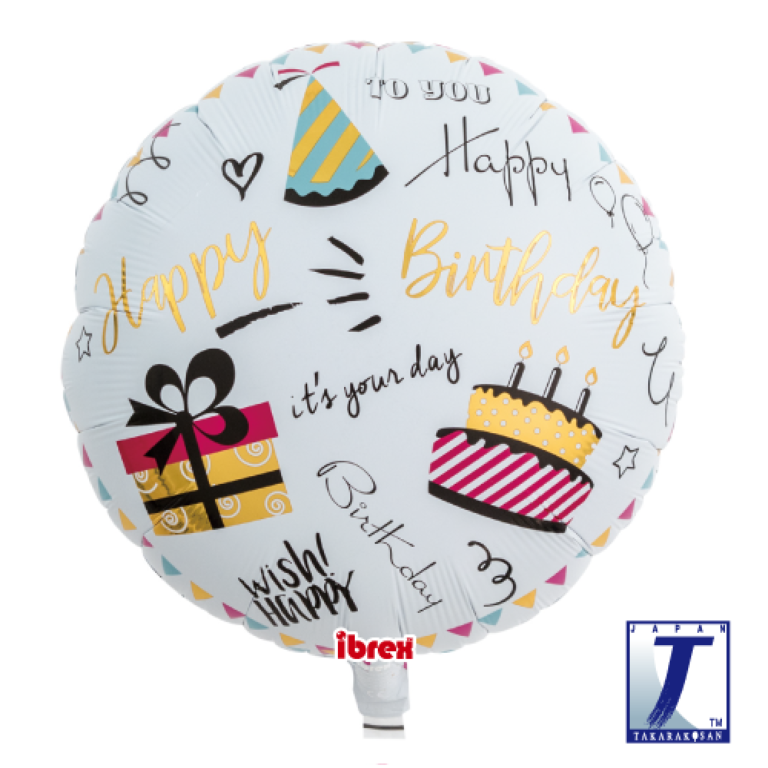 Folieballon happy birthday taart en tekst 35cm