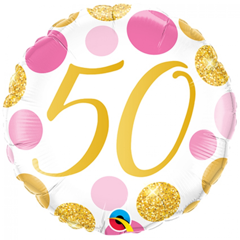 Folieballon pink en gold dots 50 jaar 46cm