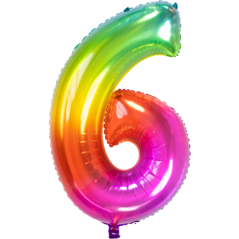 Folieballon cijfer 6 regenboog 86cm