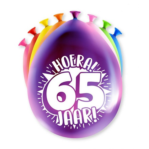 Ballonnen 65 jaar gekleurd 8 stuks