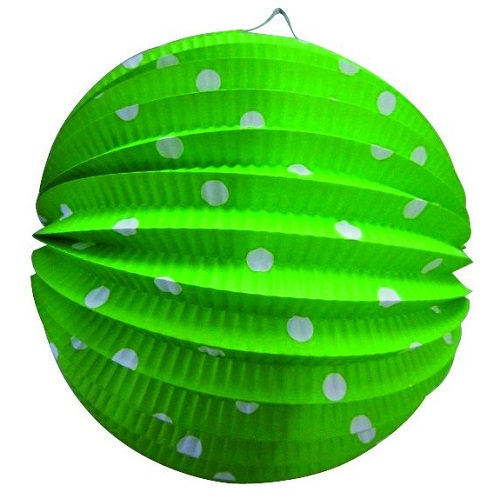 Lampion bol groen met stippen 23cm