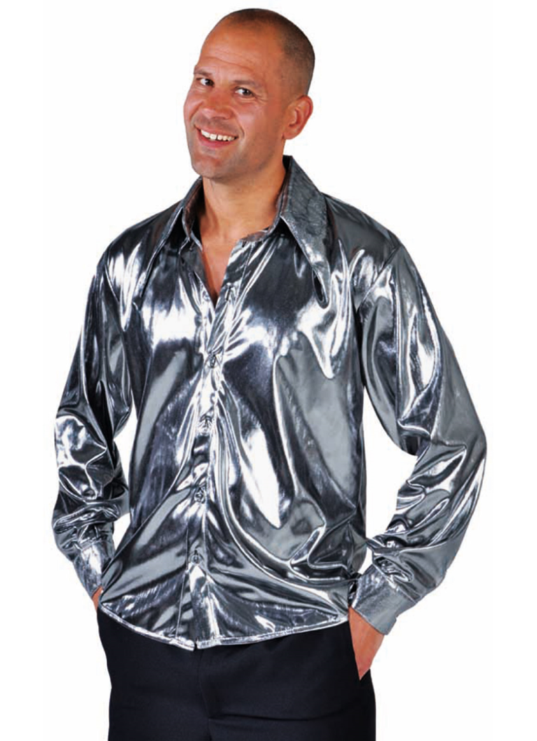 Disco blouse glimmend zilver