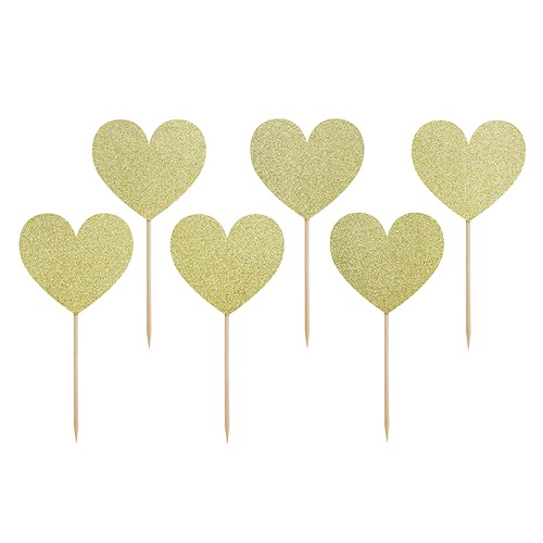 Cupcake toppers hartjes goud 6st