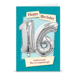 Kaart met cijferballon 16 jaar