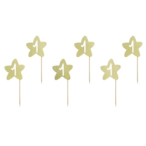 Cupcake toppers 1st birthday goud 6st