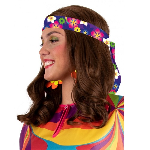 Hoofdband Flower Power paars 100cm