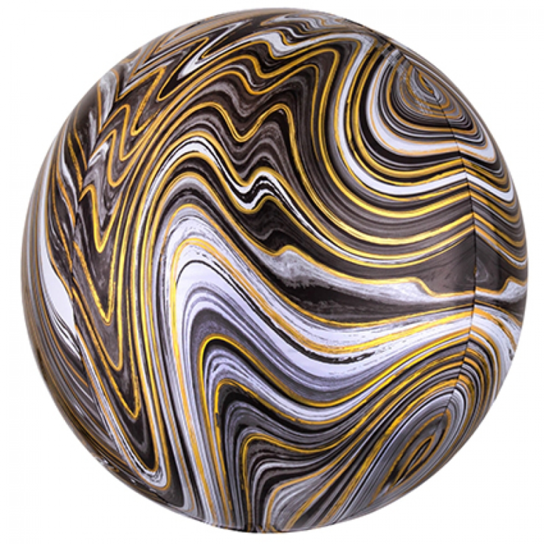 Folieballon Orbz marble black 38cm