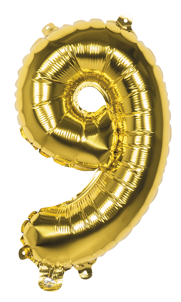 Folieballon cijfer 9 goud 36cm