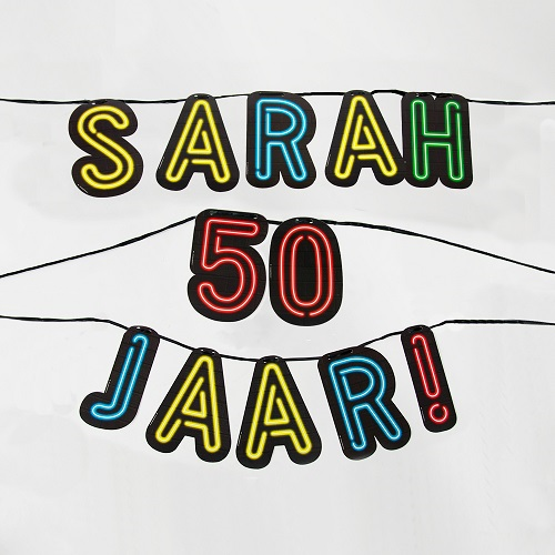 Letterslinger neon Sarah 50 jaar