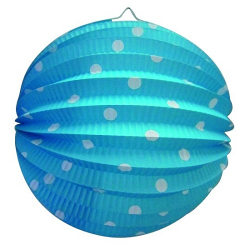 Lampion bol blauw met stippen 23cm