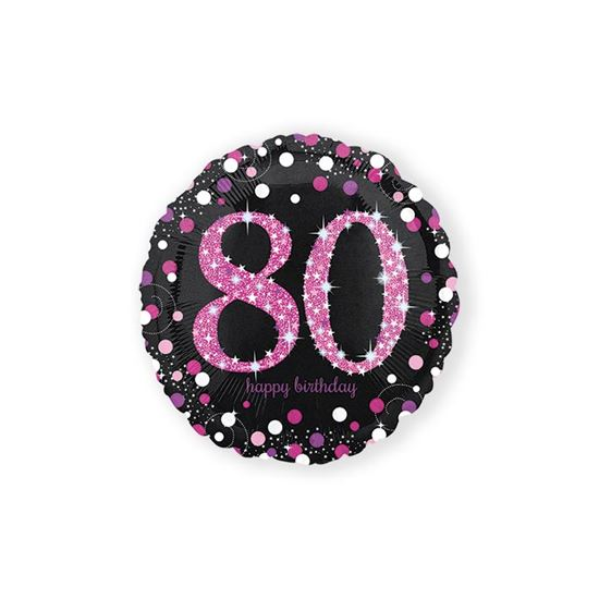 Folieballon sparkling 80 jaar pink 46cm