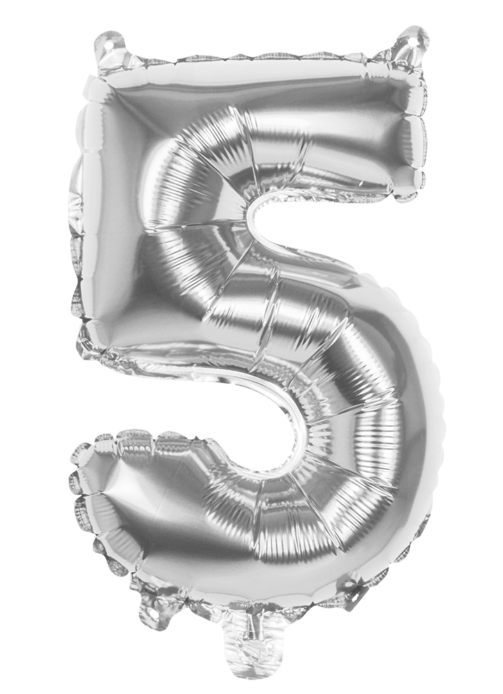 Folieballon cijfer 5 zilver 36cm