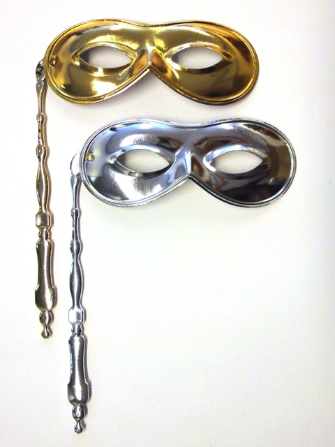Oogmasker op stok rond metallic zilver