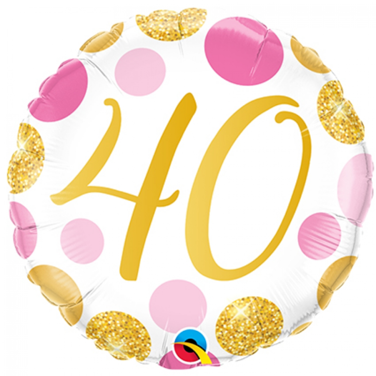 Folieballon pink en gold dots 40 jaar
