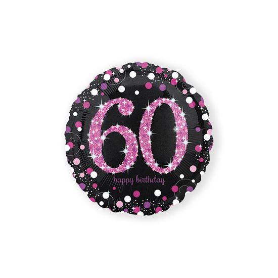 Folieballon sparkling 60 jaar pink 46cm