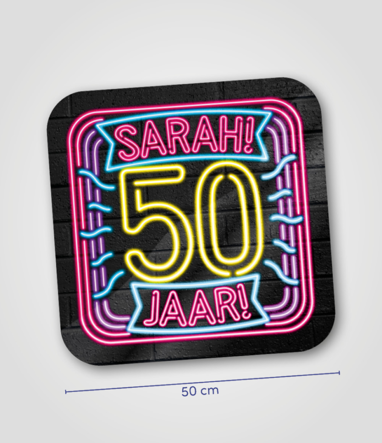 Neon huldeschild Sarah 50 jaar