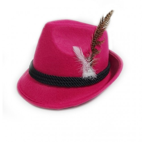 Tiroler hoed roze met veer