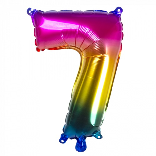 Folieballon cijfer 7 regenboog 66cm