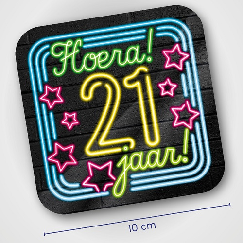 Onderzetters 21 jaar neon