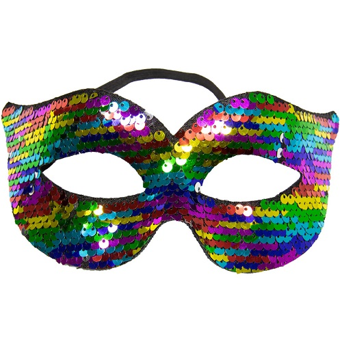 Oogmasker reversible pailletten regenboog/zilver