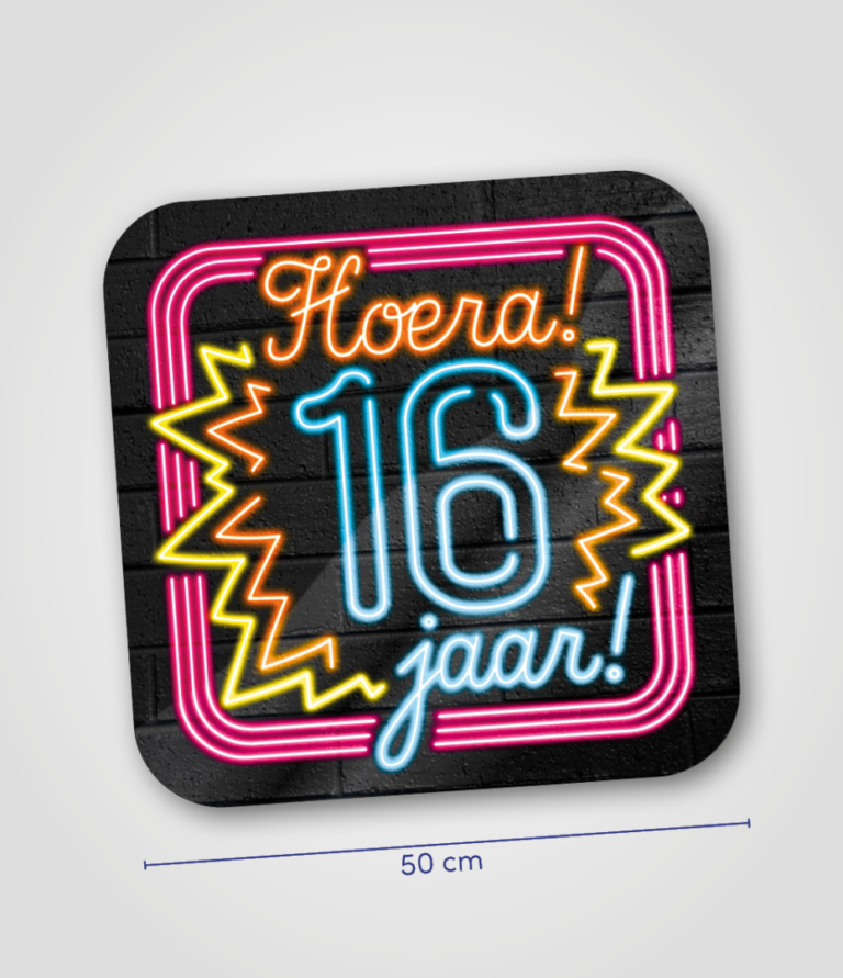 Neon huldeschild 16 jaar