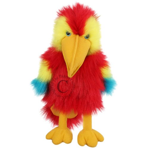 Handpop 30cm vogel baby Papegaai Macaw rood/geel