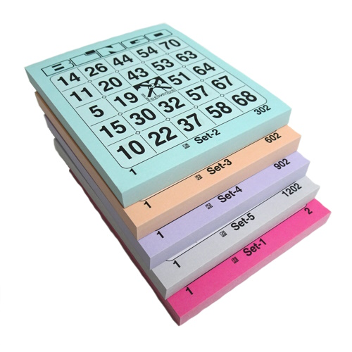 Bingo kaarten 1-75. Kleurset B 5x100 vel