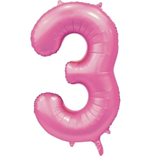 Folieballon cijfer 3 roze 100cm
