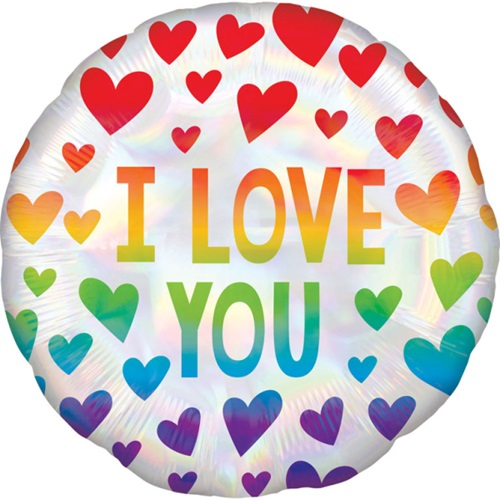 Folieballon Iridescent Rainbow hearts 45cm