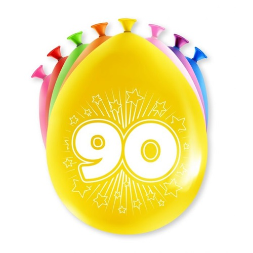 Ballonnen 90 jaar gekleurd 8 stuks