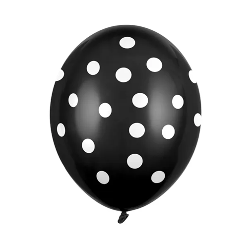 Ballonnen zwart met witte stippen 6st