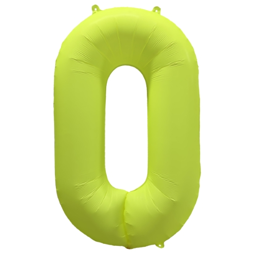 Folieballon cijfer 0 neon yellow 86cm