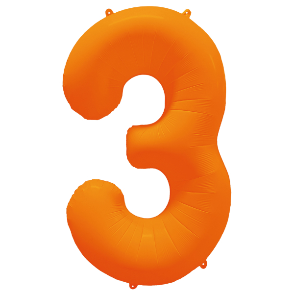 Folieballon cijfer 3 neon oranje 86cm