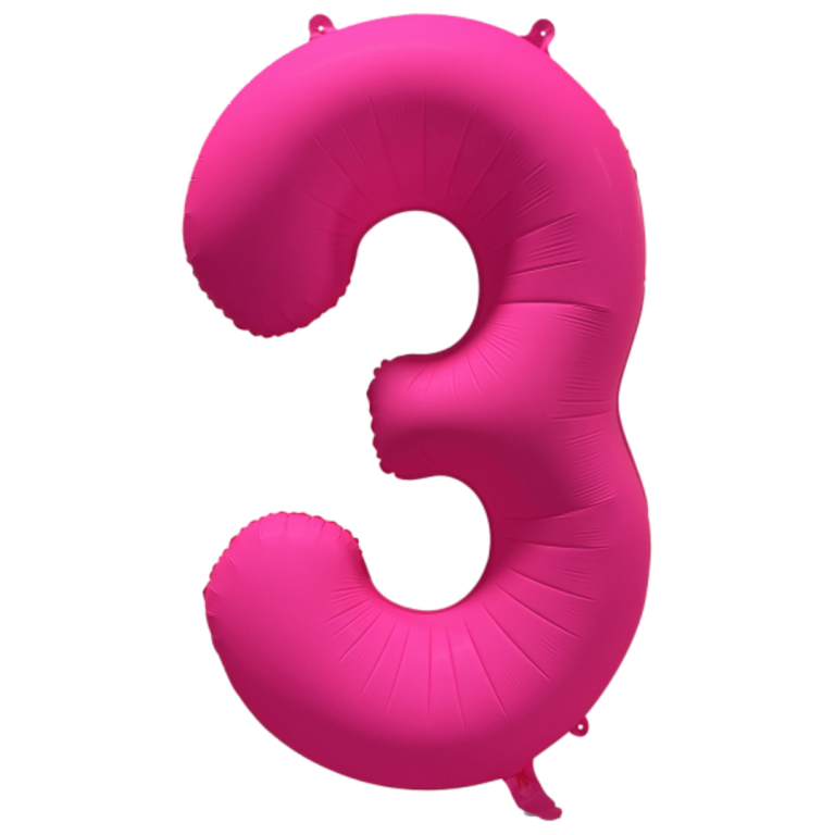 Folieballon cijfer 3 neon pink 86cm