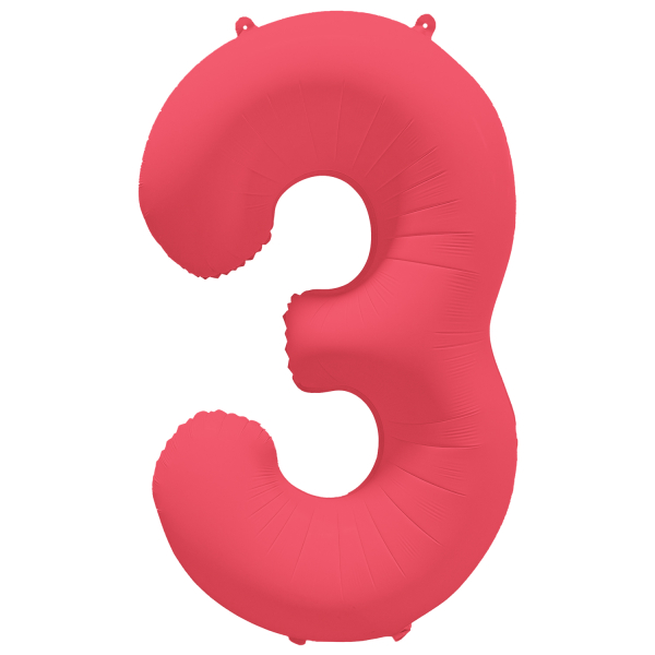 Folieballon cijfer 3 neon rood 86cm