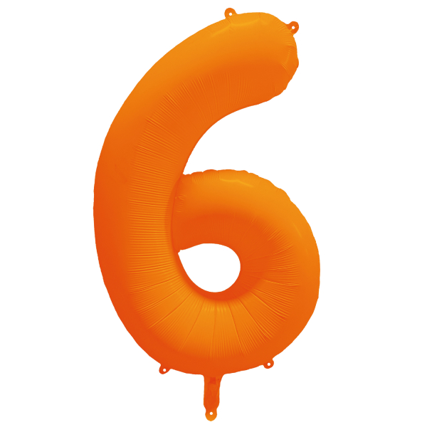 Folieballon cijfer 6 neon oranje 86cm