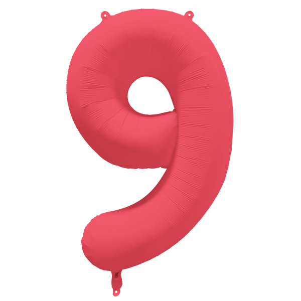 Folieballon cijfer 9 neon rood 86cm