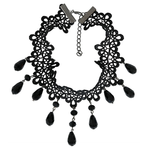 Choker zwart met druppel stenen