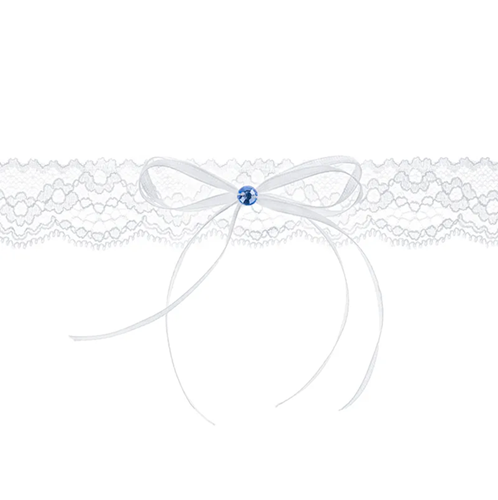 Kousenband wit met blauw steentje